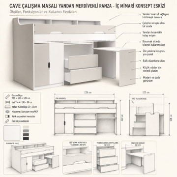 Cave Çalışma Masalı Yandan Merdivenli Ranza