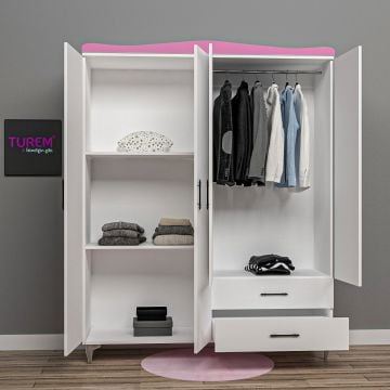 Klasik 4 Kapılı Gardrop pembe