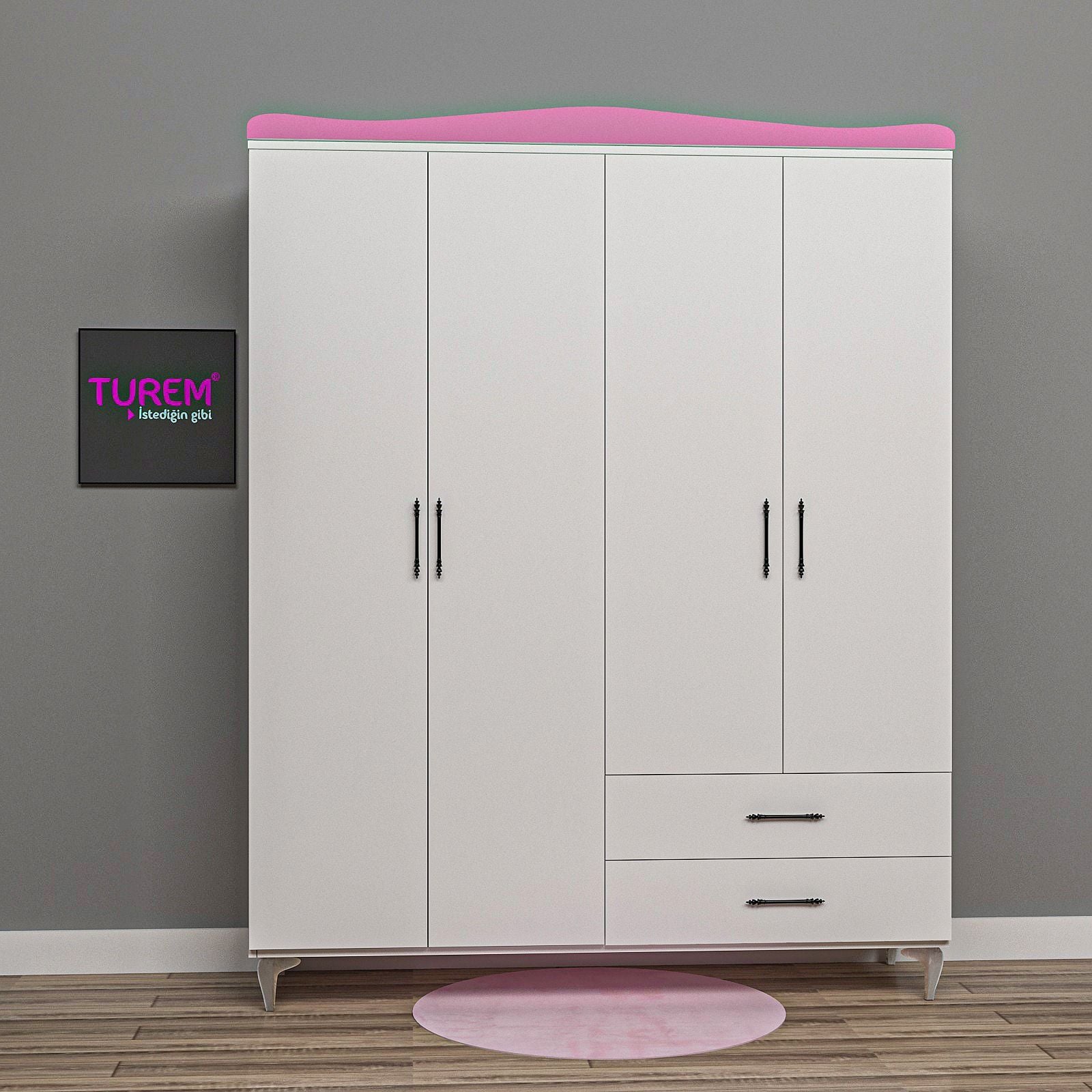Klasik 4 Kapılı Gardrop pembe
