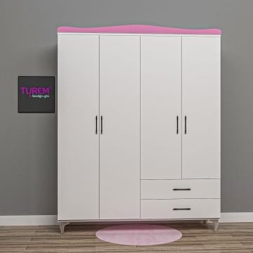 Klasik 4 Kapılı Gardrop pembe