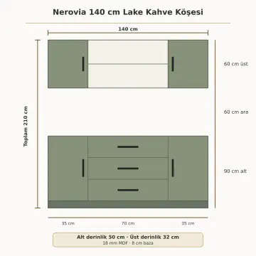 Nerovia 140 cm Lake Kahve Köşesi