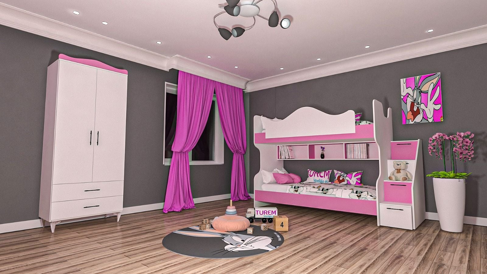 Klasik Genç Odası Takımı Mdf - pembe