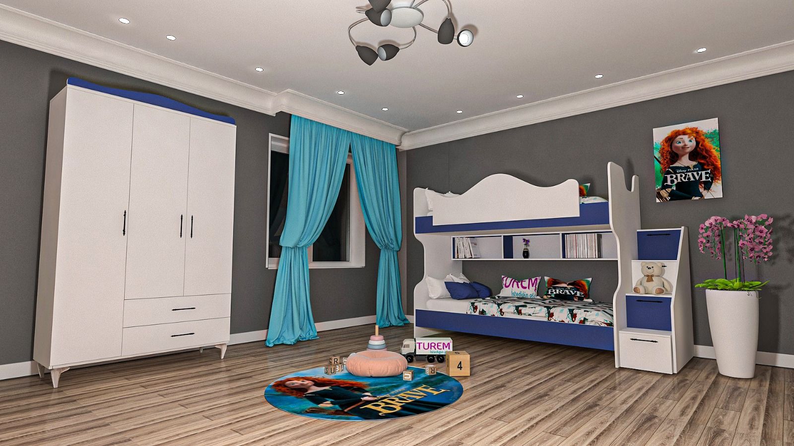 Pastle Klasik Genç Odası Takımı Mdf - mavi