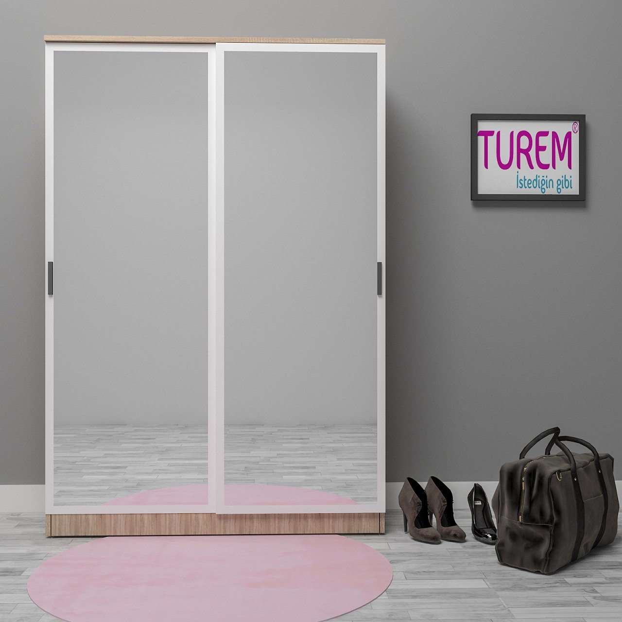 Cevher Çift Aynalı Sürgülü Portmanto