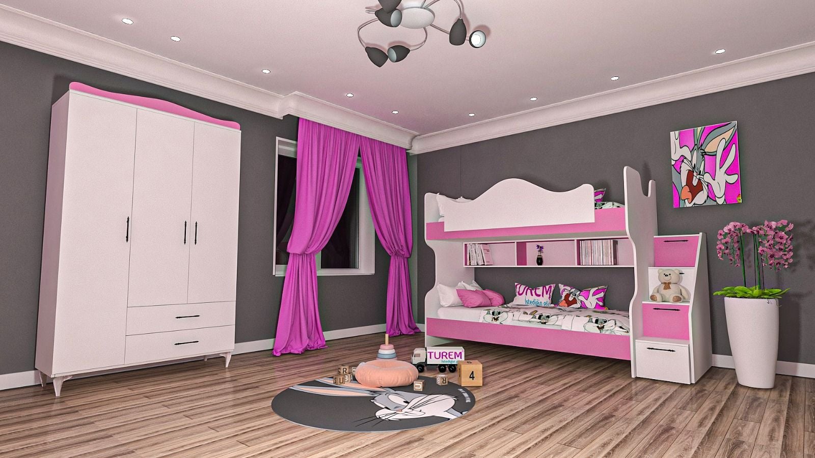 Pastle Klasik Genç Odası Takımı Mdf - pembe
