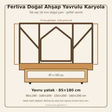 Ferliva Doğal Ahşap Yavrulu Karyola