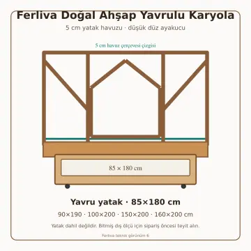 Ferliva Doğal Ahşap Yavrulu Karyola