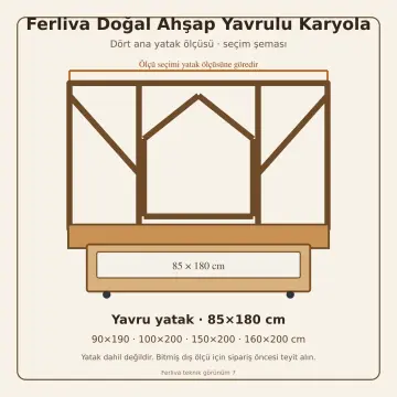 Ferliva Doğal Ahşap Yavrulu Karyola