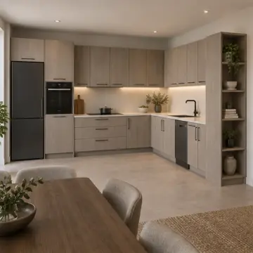 Irmelya Kül Meşe MDF Bölücü Raflı Sağ L Mutfak Dolabı