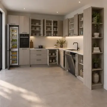 Irmelya Kül Meşe MDF Bölücü Raflı Sağ L Mutfak Dolabı