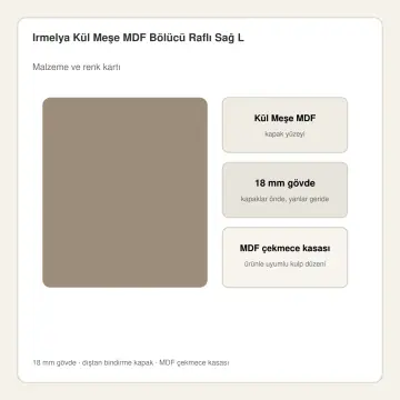 Irmelya Kül Meşe MDF Bölücü Raflı Sağ L Mutfak Dolabı