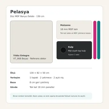 Pelasya Düz MDF Banyo Dolabı 130 cm