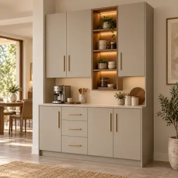 Evorlina 160 cm LED'li Sağ Orta Dört Göz Kuleli Lake Kahve Köşesi