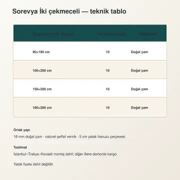 Sorevya Doğal Ahşap Çekmeceli Karyola