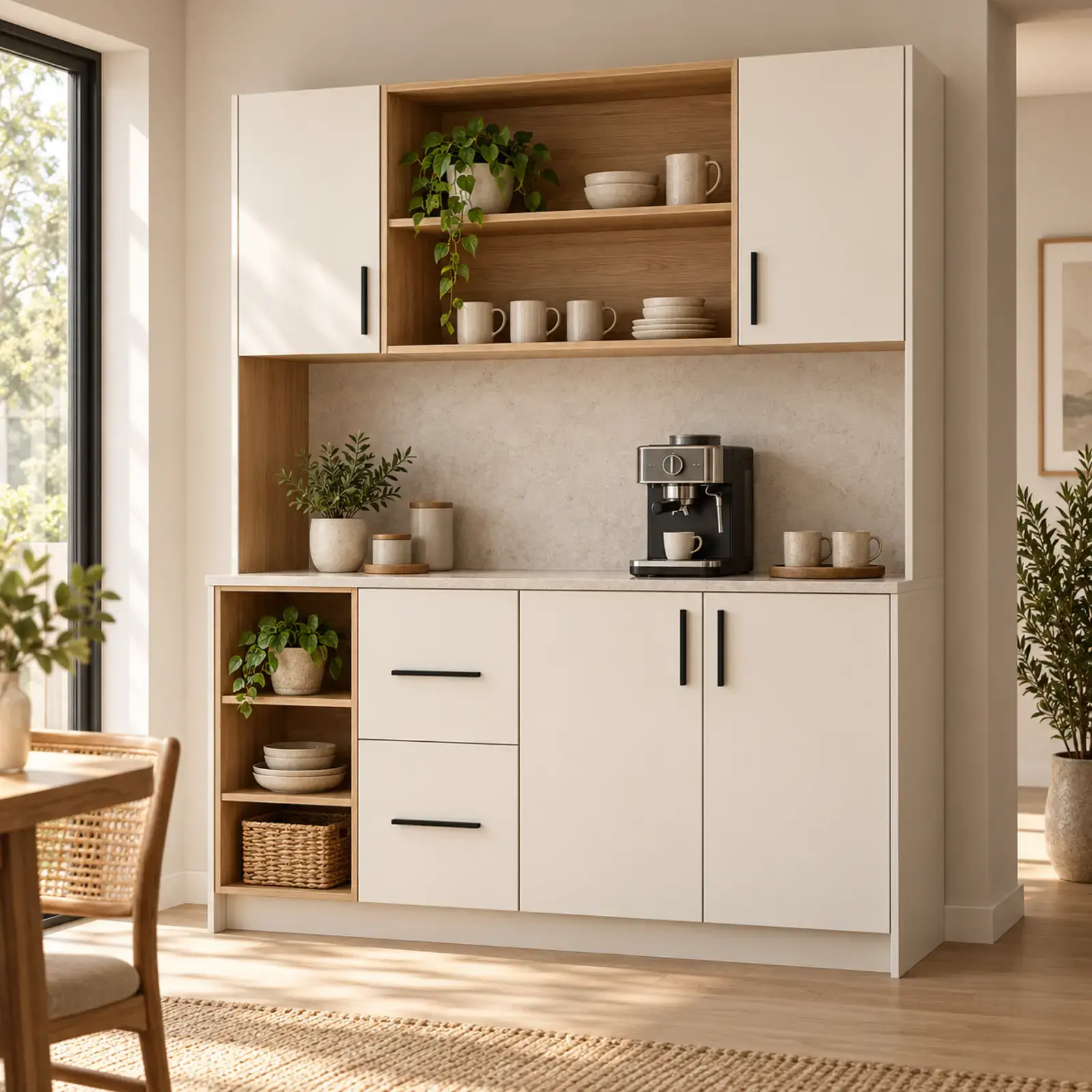 Nivorena 160 cm Sol Üç Göz Servis Nişli Çift Köprü Raflı Düz MDF Kahve Köşesi