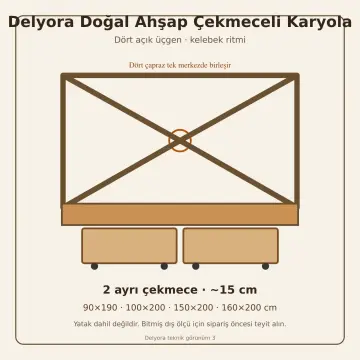 Delyora Doğal Ahşap Çekmeceli Karyola