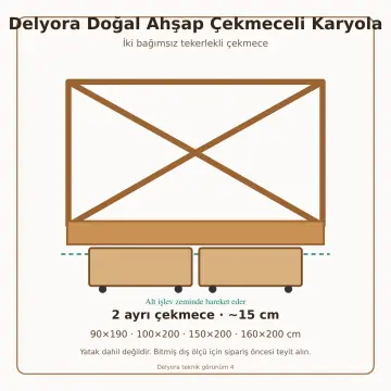 Delyora Doğal Ahşap Çekmeceli Karyola