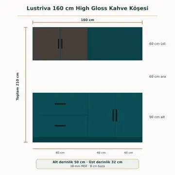 Lustriva 160 cm High Gloss Kahve Köşesi