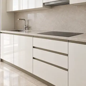 Kelmira İnci Beyaz High Gloss Çift Kule Arası Nişli Düz Mutfak Dolabı