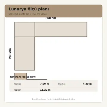 Lunarya Kum Membran Kavisli Kahvaltı Uzantılı Sol L Mutfak Dolabı