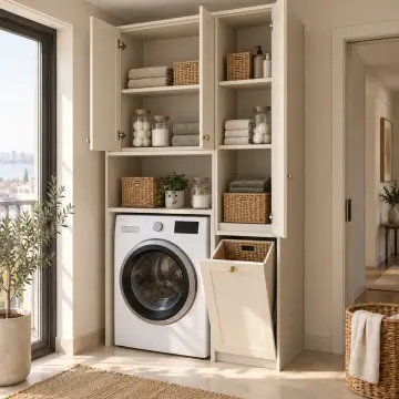 Laventa Membran Tek Makine ve Kirli Sepet Dolabı 110 cm
