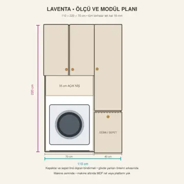 Laventa Membran Tek Makine ve Kirli Sepet Dolabı 110 cm