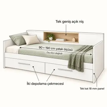 Sahil 90x190 Çekmeceli Sedir
