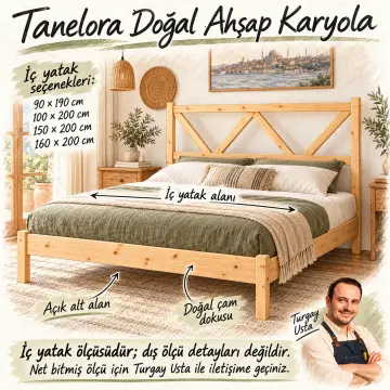 Tanelora Doğal Ahşap Karyola