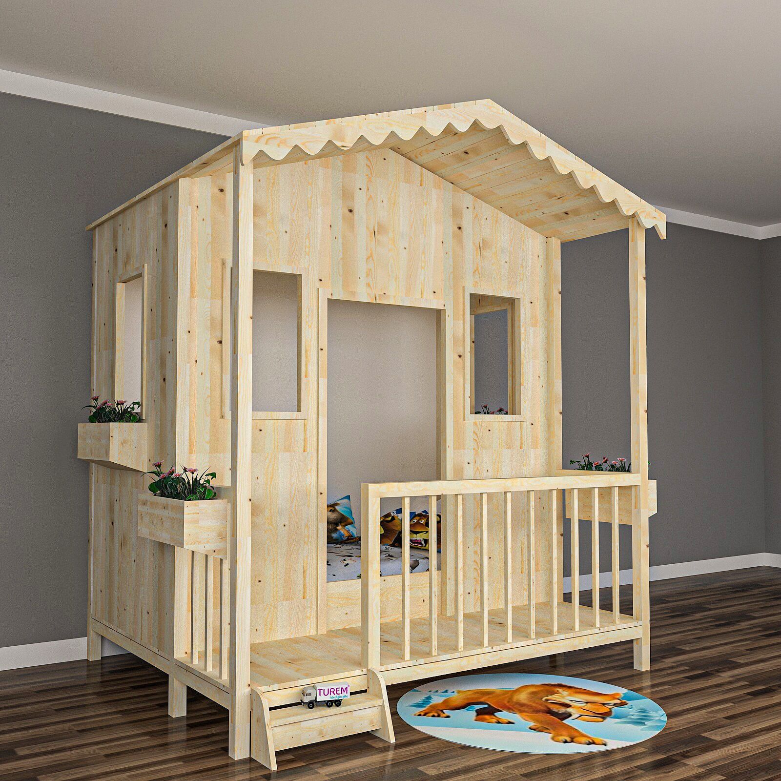 Çatılı Doğal Ahşap Montessori Yatak