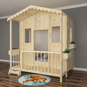 Çatılı Doğal Ahşap Montessori Yatak