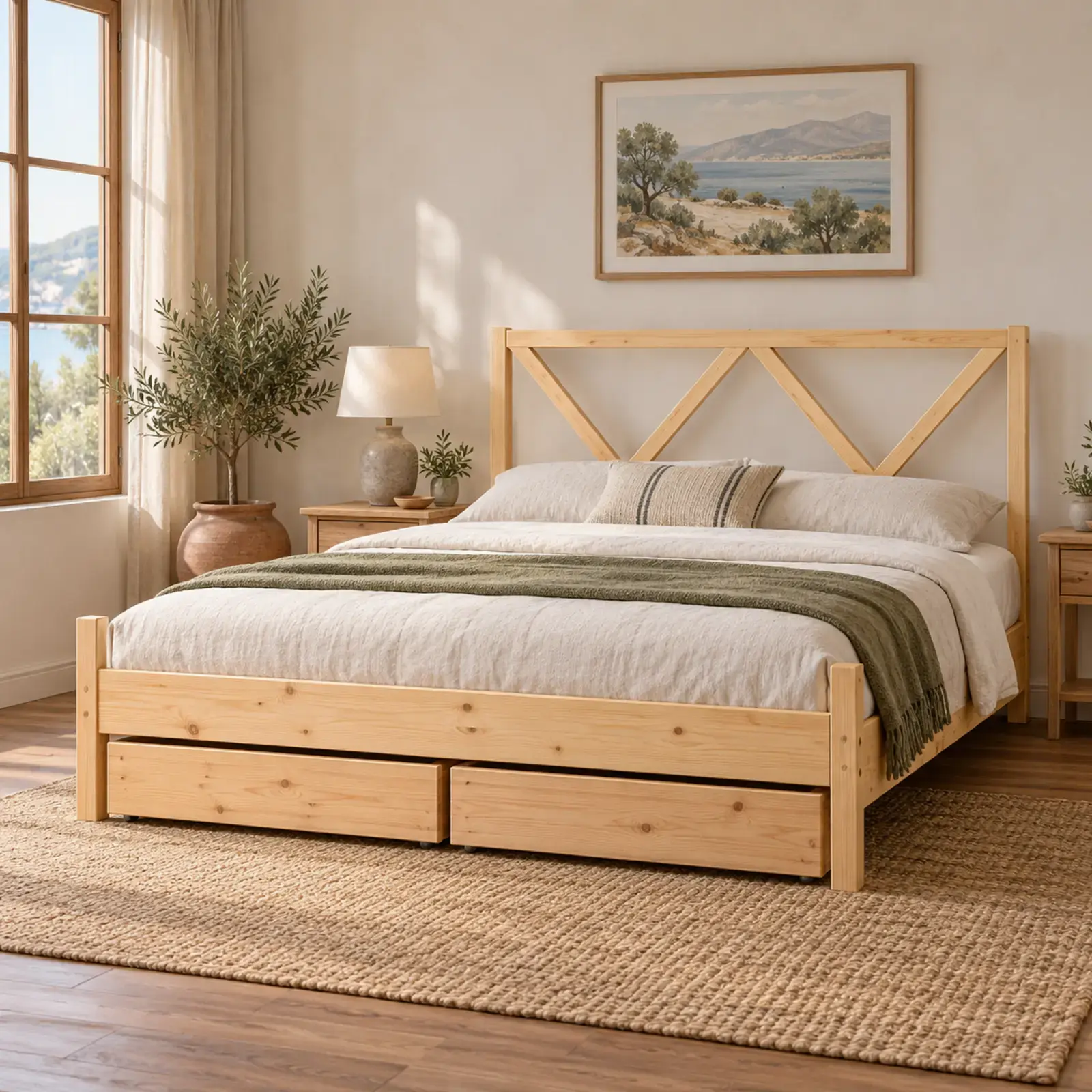 Tanelora Doğal Ahşap Çekmeceli Karyola
