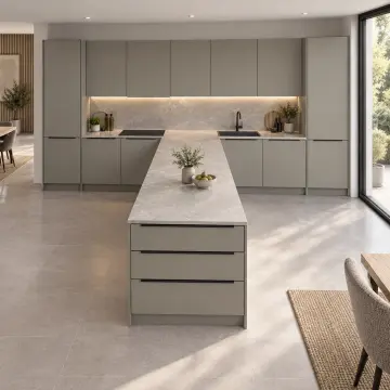 Sarmelya RAL 7030 Lake Çift Kısa Kollu T Plan Mutfak Dolabı