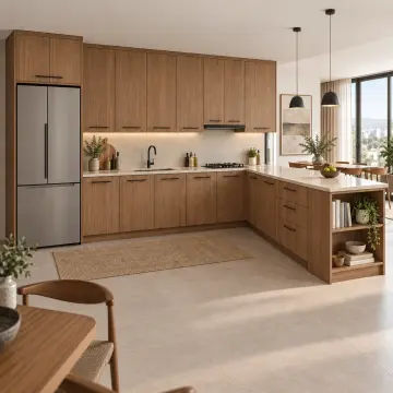 Tervina Açık Ceviz MDF Kitaplık Uçlu Yarımada Mutfak Dolabı