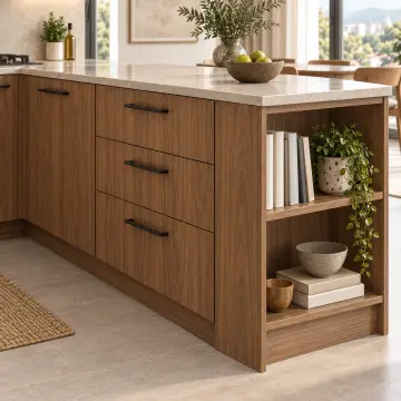 Tervina Açık Ceviz MDF Kitaplık Uçlu Yarımada Mutfak Dolabı