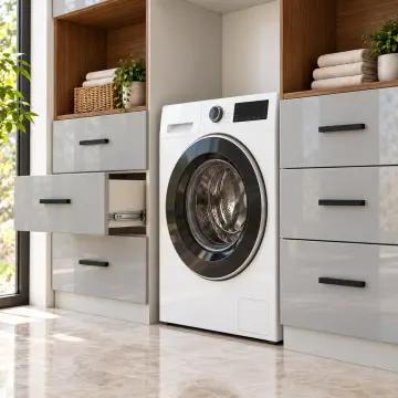 Oirelvanya High Gloss Tek Makineli, Altı Çekmeceli ve Üç Nişli Servis Dolabı 250 cm