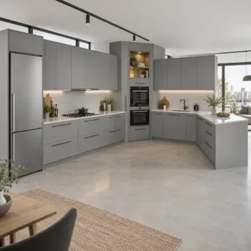 Yosmera RAL 7042 Lake Fırın Kulesi Nişli Z Plan Mutfak Dolabı