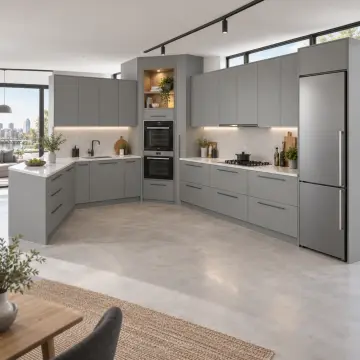 Yosmera RAL 7042 Lake Fırın Kulesi Nişli Z Plan Mutfak Dolabı