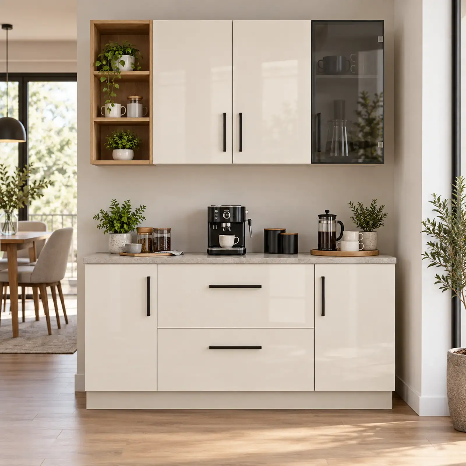 Calverina 150 cm Sol Üç Göz Kuleli Sağ Reflekte Camlı High Gloss Kahve Köşesi
