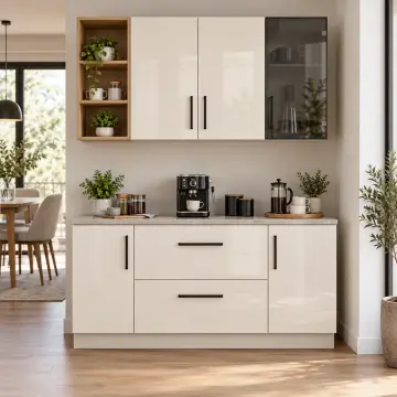 Calverina 150 cm Sol Üç Göz Kuleli Sağ Reflekte Camlı High Gloss Kahve Köşesi