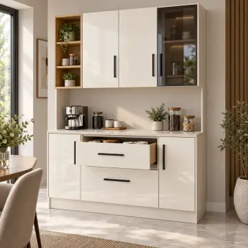 Calverina 150 cm Sol Üç Göz Kuleli Sağ Reflekte Camlı High Gloss Kahve Köşesi
