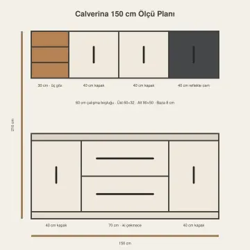 Calverina 150 cm Sol Üç Göz Kuleli Sağ Reflekte Camlı High Gloss Kahve Köşesi