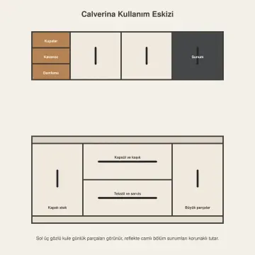 Calverina 150 cm Sol Üç Göz Kuleli Sağ Reflekte Camlı High Gloss Kahve Köşesi