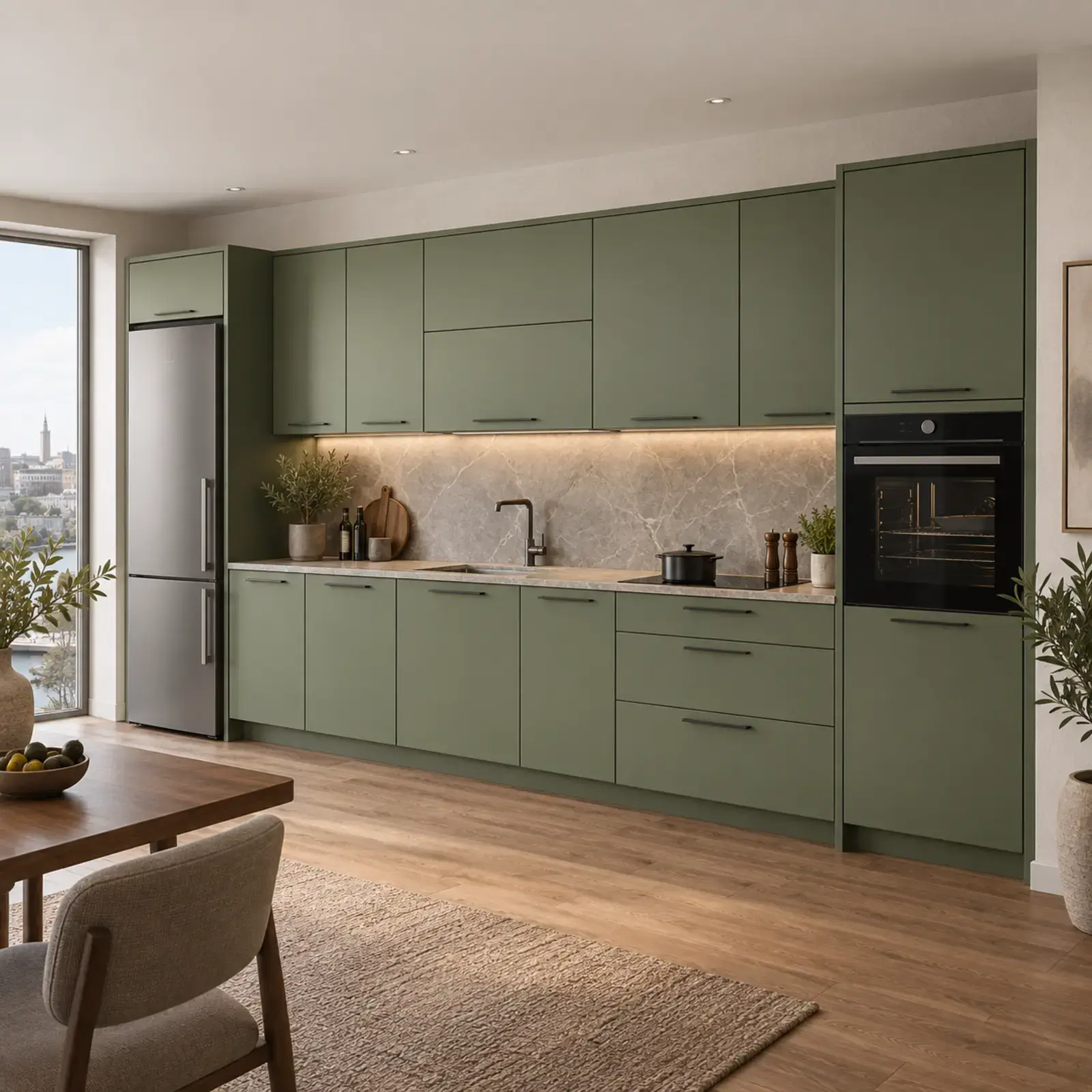 Cermira RAL 6011 Lake Gizli Kurutmalıklı Düz Mutfak Dolabı