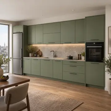 Cermira RAL 6011 Lake Gizli Kurutmalıklı Düz Mutfak Dolabı