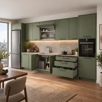 Cermira RAL 6011 Lake Gizli Kurutmalıklı Düz Mutfak Dolabı