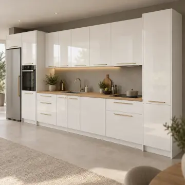 Evmira İnci Beyaz High Gloss Çekilir Hazırlık Tezgâhlı Düz Mutfak Dolabı