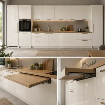 Evmira İnci Beyaz High Gloss Çekilir Hazırlık Tezgâhlı Düz Mutfak Dolabı