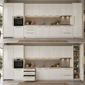 Evmira İnci Beyaz High Gloss Çekilir Hazırlık Tezgâhlı Düz Mutfak Dolabı