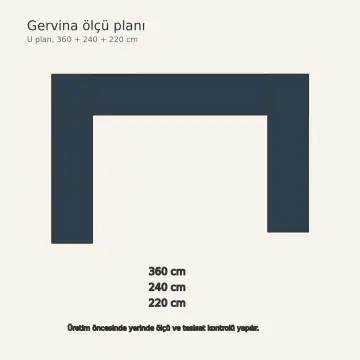 Gervina RAL 5008 Lake Cep Kapaklı Fırın İstasyonlu U Mutfak Dolabı