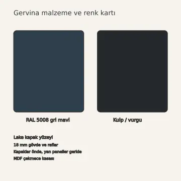 Gervina RAL 5008 Lake Cep Kapaklı Fırın İstasyonlu U Mutfak Dolabı